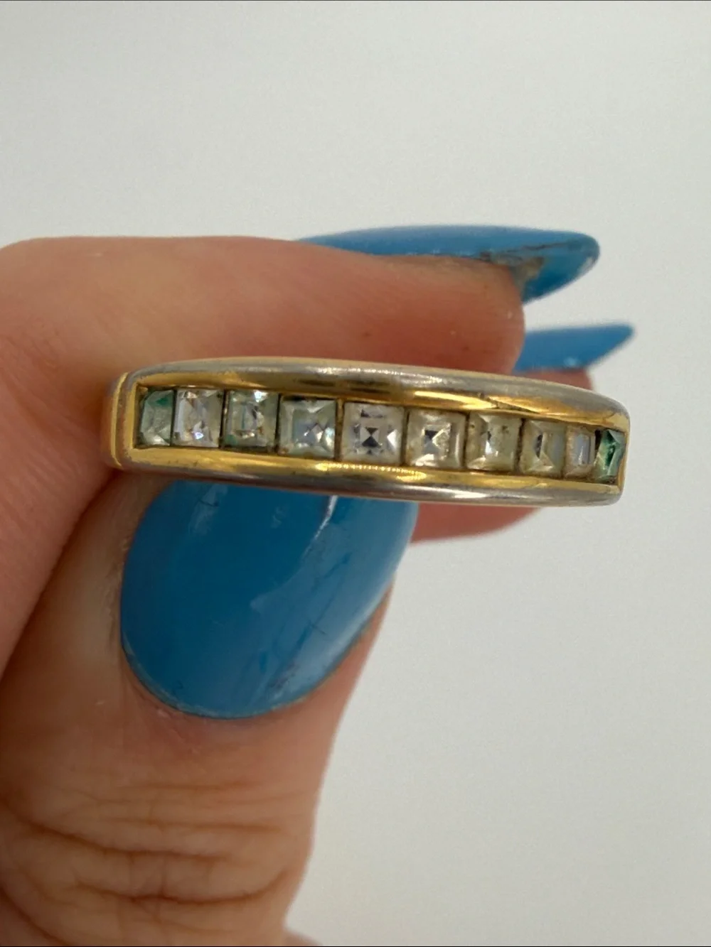 Gold Band Ring with Square Channel-Set Stones - Gold